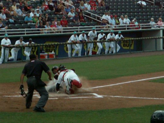 10 Evan Chambers tagged out by Josmil Pinto on throw from Lance Ray  4/14/12 against Bradenton Marauders