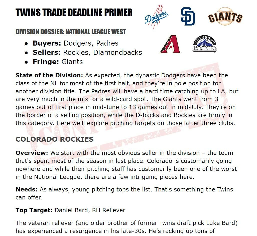 Twins' deadline shopping list and pitching plans: What I'm hearing