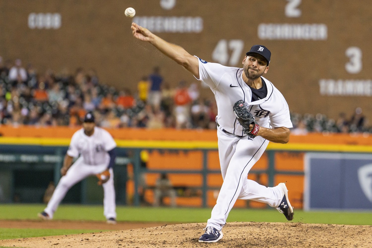 Detroit Tigers' Michael Fulmer reacts to dominance out of the bullpen