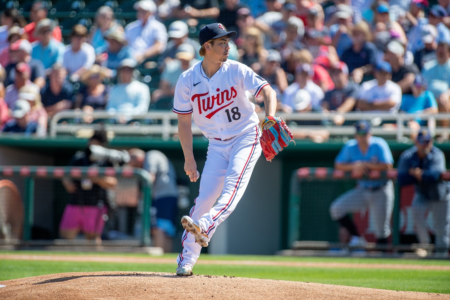 Kenta Maeda of the Los Angeles Dodgers is seen during the spring